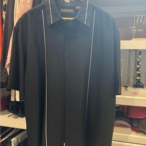 Cubavera Men's Black Button-Down Shirt with White Accents
